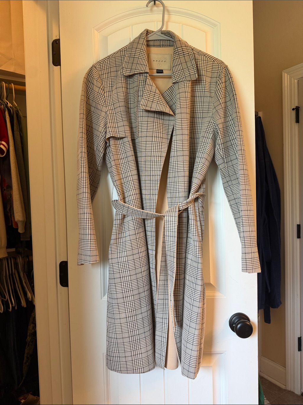 Blank Nyc Plaid Trench Coat In Beige And Black
